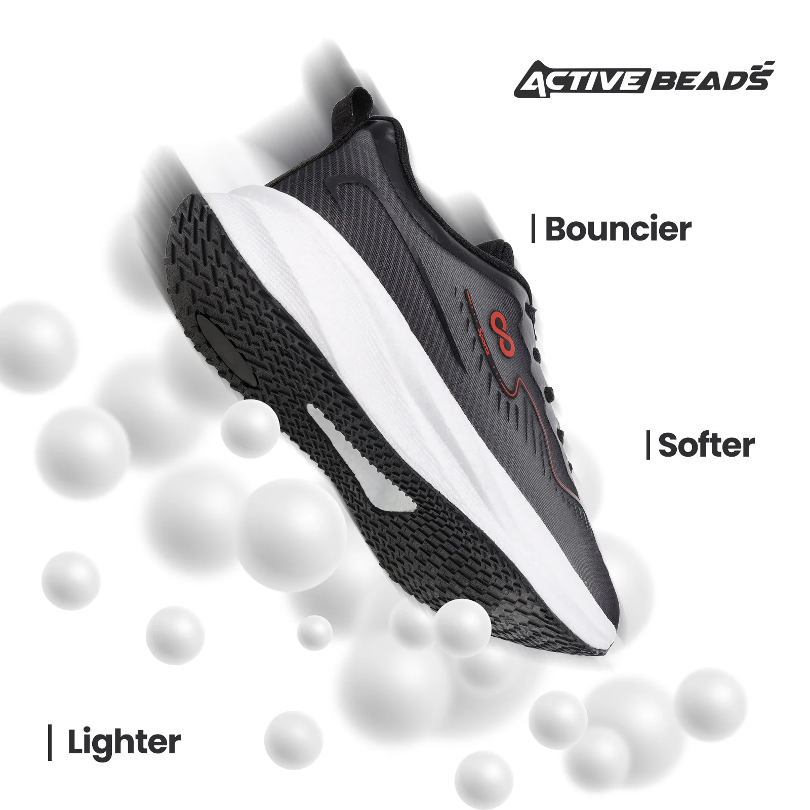 Men's Active Beads Sports Shoes - WS9163 Black - Image 2